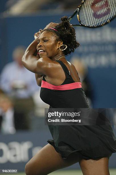 Serena Williams of the United States returns a serve during her match against Angelique Kerber of Germany at the U.S. Open at the Billie Jean King...