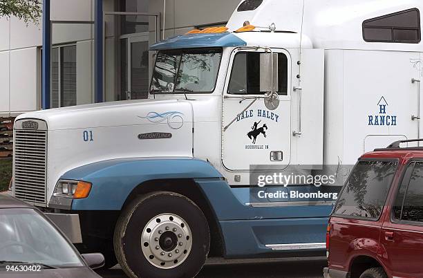 Horse transport truck idles at Cavel International Inc., a horse slaughterhouse in DeKalb, Illinois, on Aug. 27, 2007. DeKalb, Illinois, the home of...