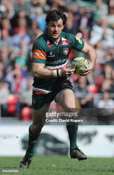 Matt Smith of Leicester Tigers runs with the ball during the Aviva Premiership match between Leicester Tigers and Northampton Saints at Welford Road...