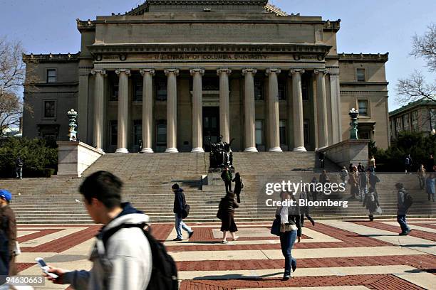 Students walk across the campus of Columbia University in New York, Wednesday, April 11, 2007. The University said John W. Kluge, former chairman of...