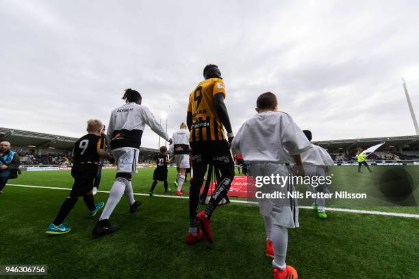 Alhassan Kamara of BK Hacken walks on the pitch ahead of the Allsvenskan match between BK Hacken and Dalkurd FF at Bravida Arena on April 14, 2018 in...