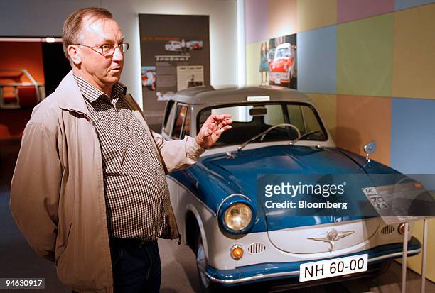 Wolfgang Lindner, a 61-year-old retired carpenter, speaks about the Trabant automobile he used to own, as a model similiar to his, a 1958 Trabant P50...