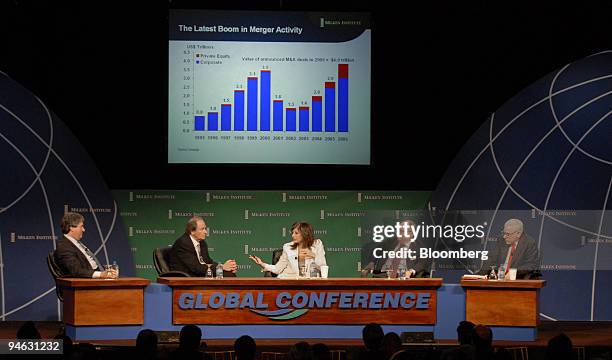 From left to right: Leon Black, founding partner of Apollo Advisors LP, David Bonderman, principal and founding partner of Texas Pacific Group,...