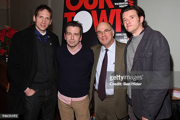 Actor Stephen Kunken, Director David Cromer, Tappan Wilder, Honorary Chair of the Thornton Wilder Society and Jason Butler Harner attend the special...