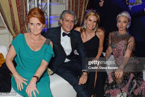 Sarah Ferguson, Duchess of York, Carlos Souza, Arabella Spiro and Tamara Beckwith attend the ABB FIA Formula E Gala Dinner hosted by Bulgari at Villa...