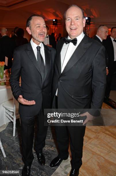 Fisher Stevens and Prince Albert II of Monaco attend the ABB FIA Formula E Gala Dinner hosted by Bulgari at Villa Miani on April 14, 2018 in Rome,...