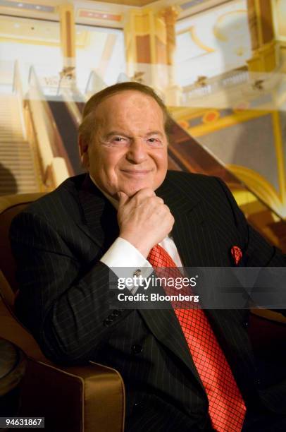 Sheldon Adelson, chairman and chief executive officer of Las Vegas Sands Corp., poses for a portrait during an interview at the Venetian Macao, in...