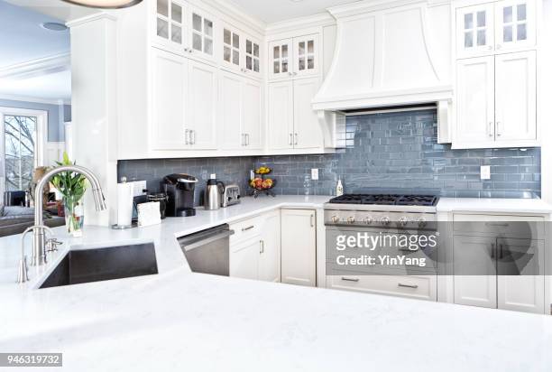 modern kitchen design with stainless appliance - quartz stock pictures, royalty-free photos & images