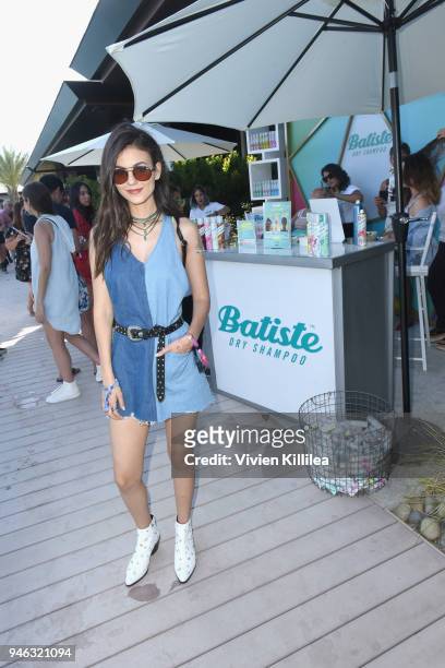 Victoria Justice visits the Batiste Dry Shampoo braid bar during Republic Records and Dream Hotels Present "The Estate" at Zenyara on April 14, 2018...