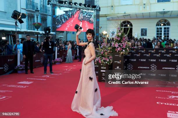 Actress Paz Vega attends the Malaga Sur award ceremony during the 21th Malaga Film Festival at the Cervantes Theater on April 14, 2018 in Malaga,...