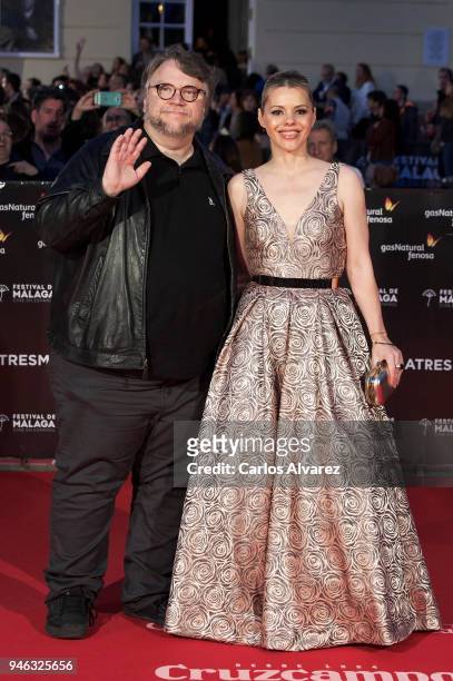 Director Guillermo del Toro and Kim Morgan arrive at the Cervantes Theater during the 21th Malaga Film Festival on April 14, 2018 in Malaga, Spain.