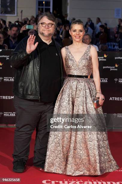 Director Guillermo del Toro and Kim Morgan arrive at the Cervantes Theater during the 21th Malaga Film Festival on April 14, 2018 in Malaga, Spain.