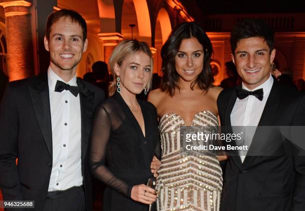 Formula E racing driver Tom Blomqvist and Mitch Evans attends the ABB FIA Formula E Gala Dinner hosted by Bulgari at Villa Miani on April 14, 2018 in...