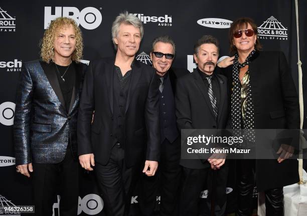 Inductees David Bryan, Jon Bon Jovi, Tico Torres, Alec John Such and Richie Sambora of Bon Jovi attend the 33rd Annual Rock & Roll Hall of Fame...