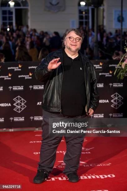 Director Guillermo del Toro arrives at the Cervantes Theater during the 21th Malaga Film Festival on April 14, 2018 in Malaga, Spain.