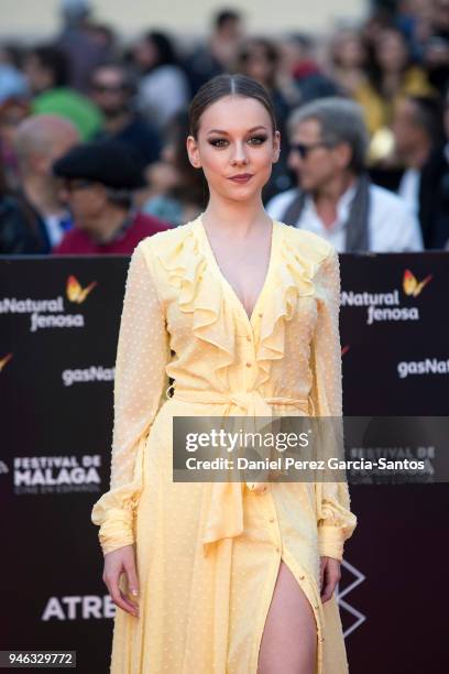 Actress Ester Exposito attends the 'The Queen of Fear' premiere during the 21th Malaga Film Festival 2018 at the Cervantes Theater on April 14, 2018...