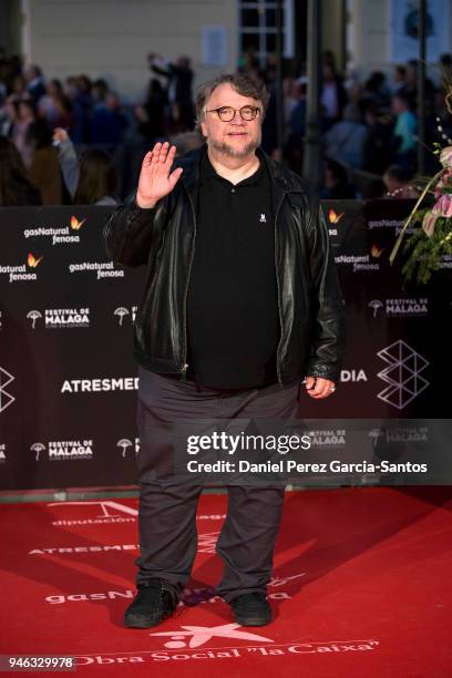 Director Guillermo del Toro arrives at the Cervantes Theater during the 21th Malaga Film Festival on April 14, 2018 in Malaga, Spain.