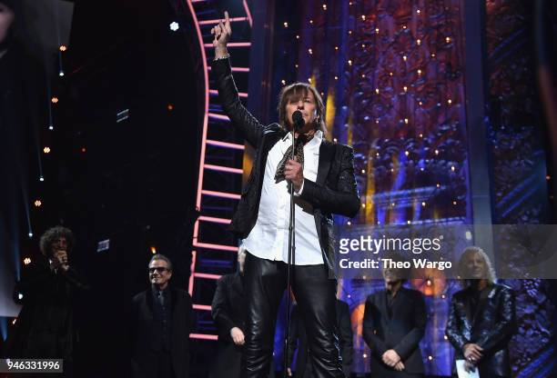 Inductee Richie Sambora speaks onstage during the 33rd Annual Rock & Roll Hall of Fame Induction Ceremony at Public Auditorium on April 14, 2018 in...