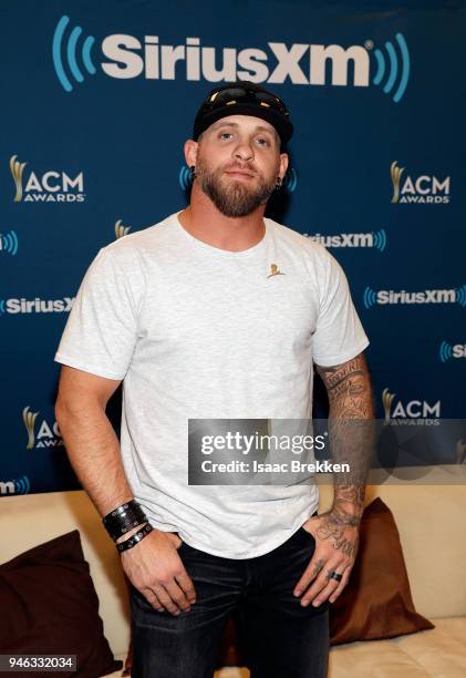 Brantley Gilbert attends SiriusXM's The Highway channel broadcast backstage at the Academy of Country Music Awards on April 14, 2018 in Las Vegas,...