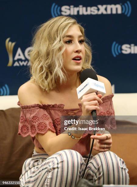 Madison Marlow of Maddie and Tae attends SiriusXM's The Highway channel broadcast backstage at the Academy of Country Music Awards on April 14, 2018...