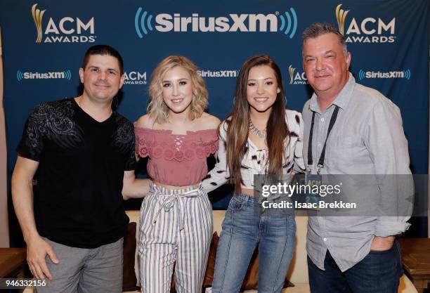 Al Skop, Madison Marlow, Taylor Dye and Buzz Brainard attend SiriusXM's The Highway channel broadcast backstage at the Academy of Country Music...