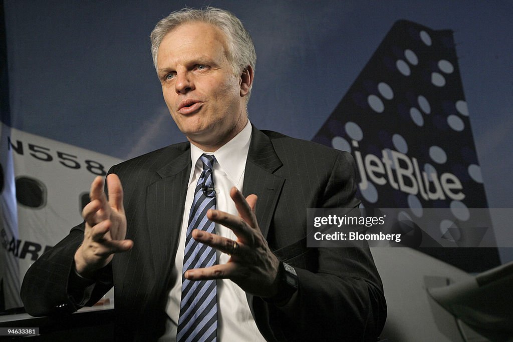 JetBlue Chief Executive Officer David Neeleman speaks during