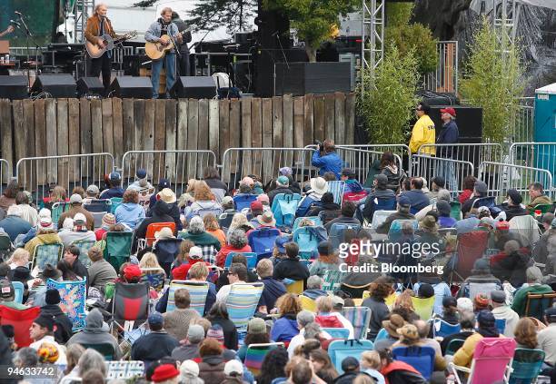 Jimmie Dale Gilmore, left, and Butch Hancock perform to a large crowd on the first day of the free 2006 Hardly Strictly Bluegrass Festival in Golden...