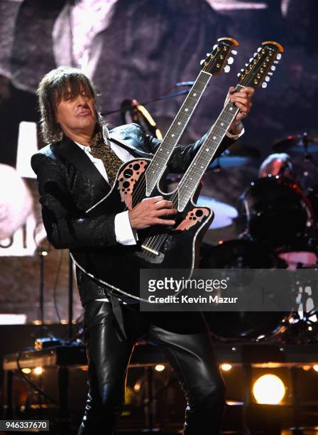 Inductee Richie Sambora of Bon Jovi performs during the 33rd Annual Rock & Roll Hall of Fame Induction Ceremony at Public Auditorium on April 14,...
