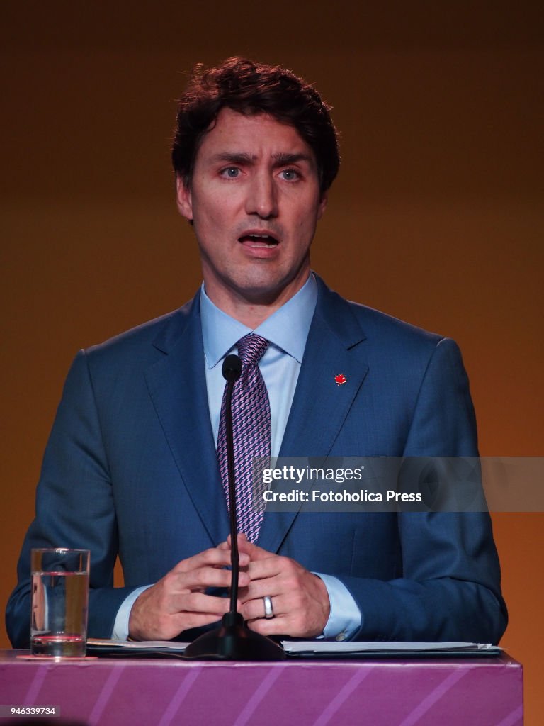 Justin Trudeau Prime Minister of Canada giving a press...