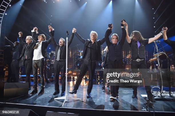 Bon Jovi performs during the 33rd Annual Rock & Roll Hall of Fame Induction Ceremony at Public Auditorium on April 14, 2018 in Cleveland, Ohio.