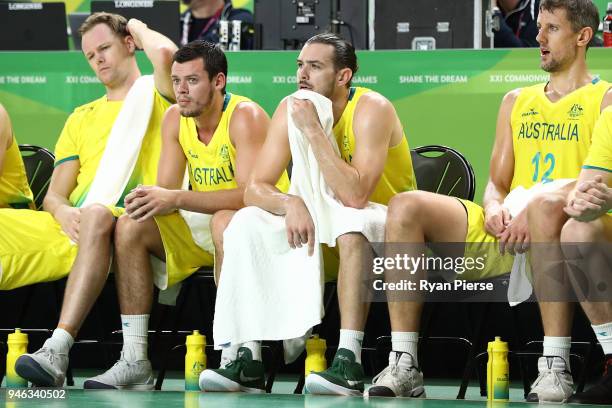 Australia guard/forward Chris Goulding looks on in the Men's Gold Medal Basketball Game between Australia and Canada on day 11 of the Gold Coast 2018...