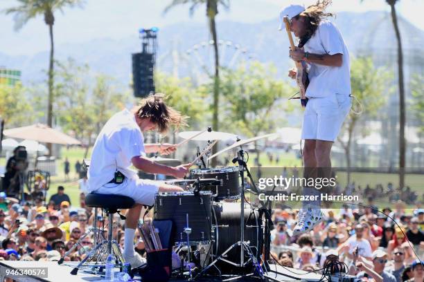 Hayden Coplen and Landon Jacobs of Sir Sly perform onstage during 2018 Coachella Valley Music And Arts Festival Weekend 1 at the Empire Polo Field on...