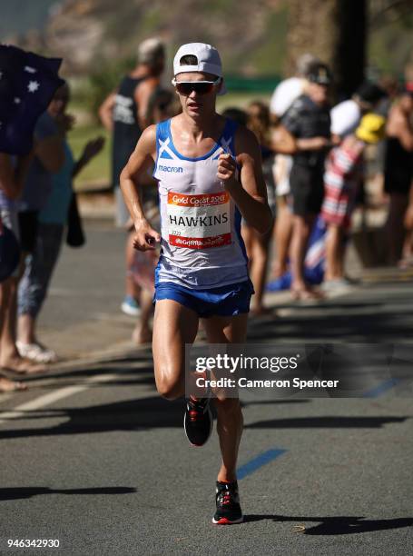 Callum Hawkins of Scotland competes in the Men's marathon on day 11 of the Gold Coast 2018 Commonwealth Games at Southport Broadwater Parklands on...