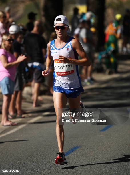 Callum Hawkins of Scotland competes in the Men's marathon on day 11 of the Gold Coast 2018 Commonwealth Games at Southport Broadwater Parklands on...
