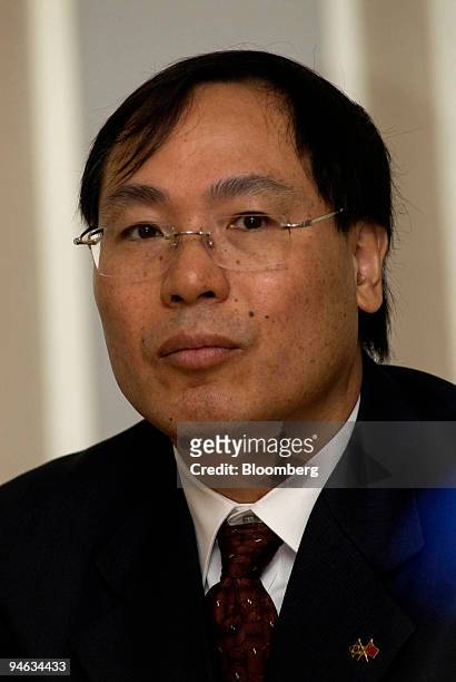 Li Yasong, Baosteel Group Corp., project director, attends a conference at the Governor's office in Anchieta, Brazil, on Aug. 24, 2007. Baosteel...