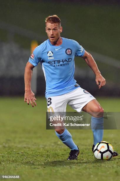 Oliver Bozanic of Melbourne City makes a break during the round 27 A-League match between the Wellington Phoenix and Melbourne City FC at QBE Stadium...