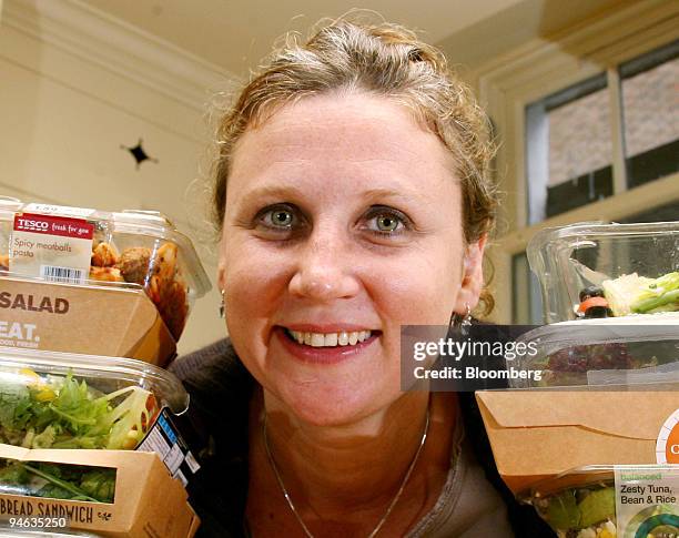 Angela Hartnett, a Michelin star chef, blind tests a range of high street salads at her home in East London, U.K., Thursday, Aug. 23, 2007.