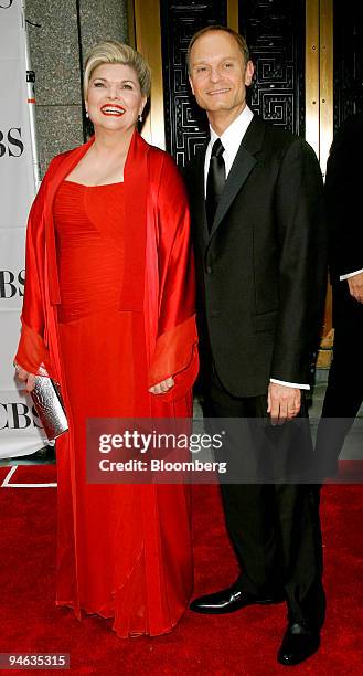 David Hyde Pierce, left, poses with co-star Debra Monk, both of the Broadway show "Curtains," upon their arrival for the 61st Annual American Theatre...