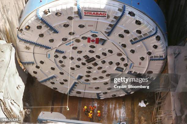 "Big Becky", a tunnel boring machine that is 14.4 meters in diameter, is pictured Tuesday, August 8 in Niagra Falls, Ontario, Canada. The tunnel...