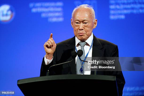 Singapore's Minister Mentor Lee Kuan Yew speaks during the plenary session on the 3rd day of the XI Saint-Petersburg International Economic Forum, in...