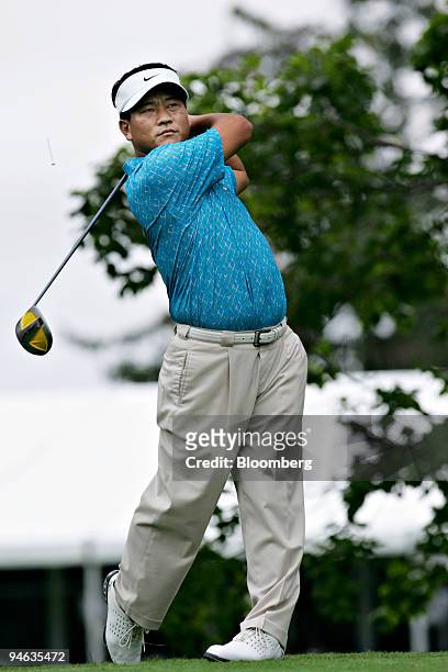 Professional golfer K.J. Choi hits a tee shot at the 2nd hole during the Barclays Classic tournament at Westchester Country Club in Rye, New York,...