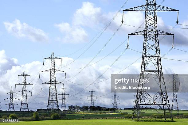 Electricity pylons stretch across the countryside in Kincardine, Fife, Scotland,Tuesday, April 17, 2007. The U.K., Europe's second-largest economy,...