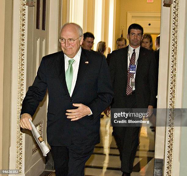 Vice President Dick Cheney leaves a luncheon with Senate Republicans in Washington, D.C., Tuesday, June 26, 2007. The Senate revived hopes Congress...