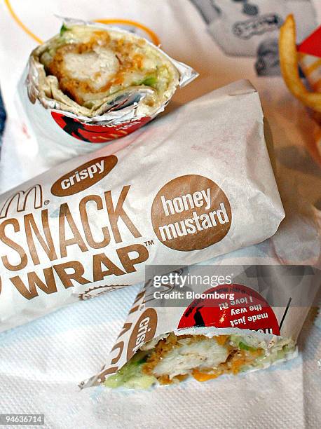 Chicken snack wraps are arranged at a McDonald's restaurant near Times Square, in New York, June 8, 2007. McDonald's Corp. Said monthly sales at...