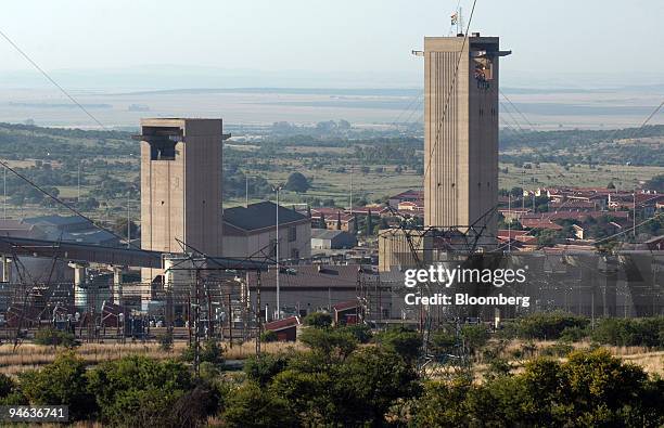 The winding towers at the Anglo Gold Ashanti's Mponeng gold mine near Carltonville, South Africa, December 14, 2006.