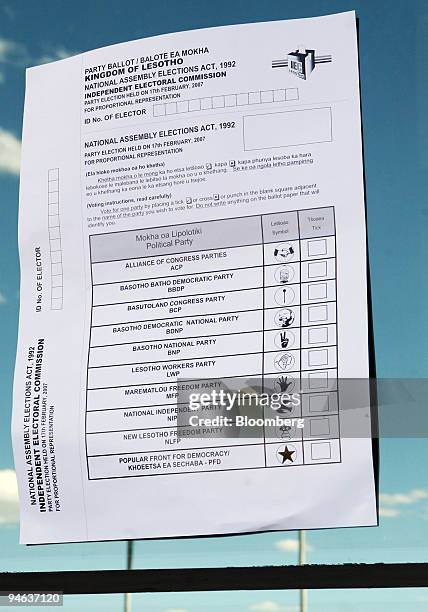 Ballot paper indicating the candidates for the 2007 elections hangs on a wall in Maseru, Lesotho on Friday, Feb. 16, 2007. Lesotho's Prime Minister...