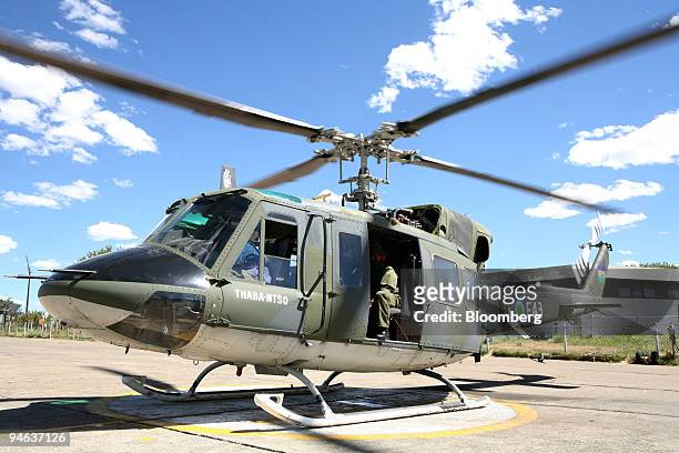 Lesotho Air Force helicopter warms before taking off to deliver ballot papers to rural areas in Maseru, Lesotho on Friday, Feb. 16, 2007. Lesotho's...
