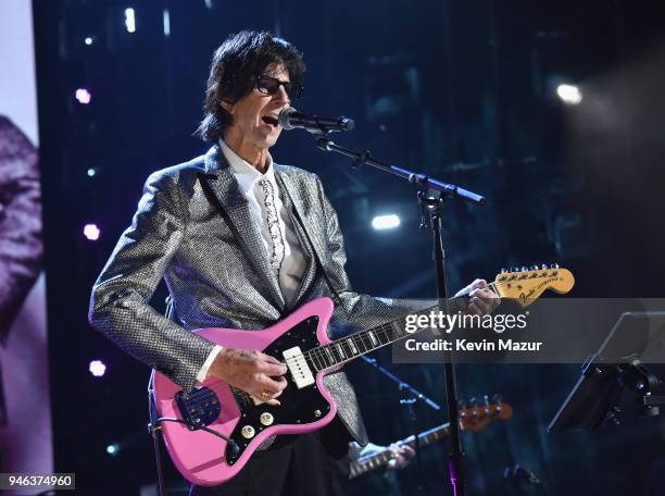 Inductee Ric Ocasek of The Cars performs 33rd Annual Rock & Roll Hall of Fame Induction Ceremony at Public Auditorium on April 14, 2018 in Cleveland,...