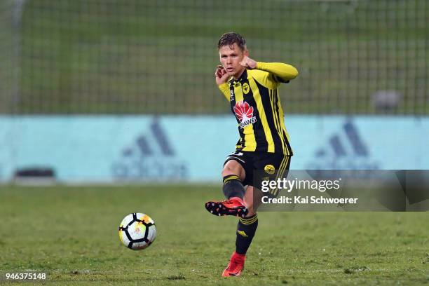 Michael McGlinchey of the Phoenix passes the ball during the round 27 A-League match between the Wellington Phoenix and Melbourne City FC at QBE...