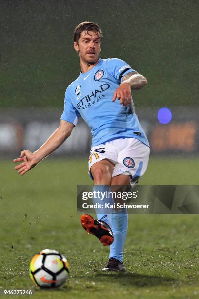 Luke Brattan of Melbourne City passes the ball during the round 27 A-League match between the Wellington Phoenix and Melbourne City FC at QBE Stadium...